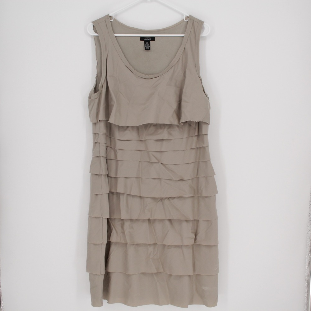 Alfani Women's Tan Layered Tiered Ruffle Sleeveless Shift Dress Size 16
